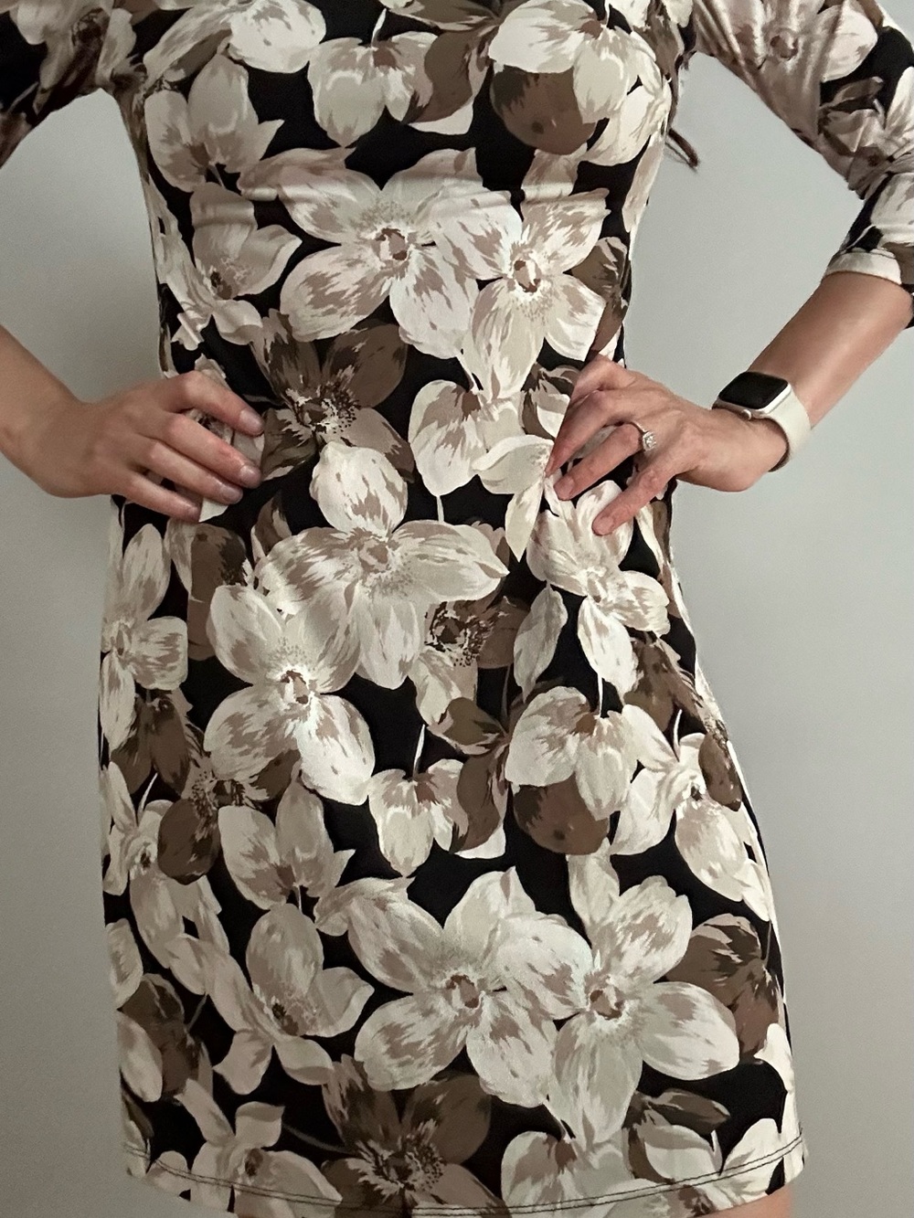 Tommy Hilfiger Black Dress with Cream & Brown Floral Print